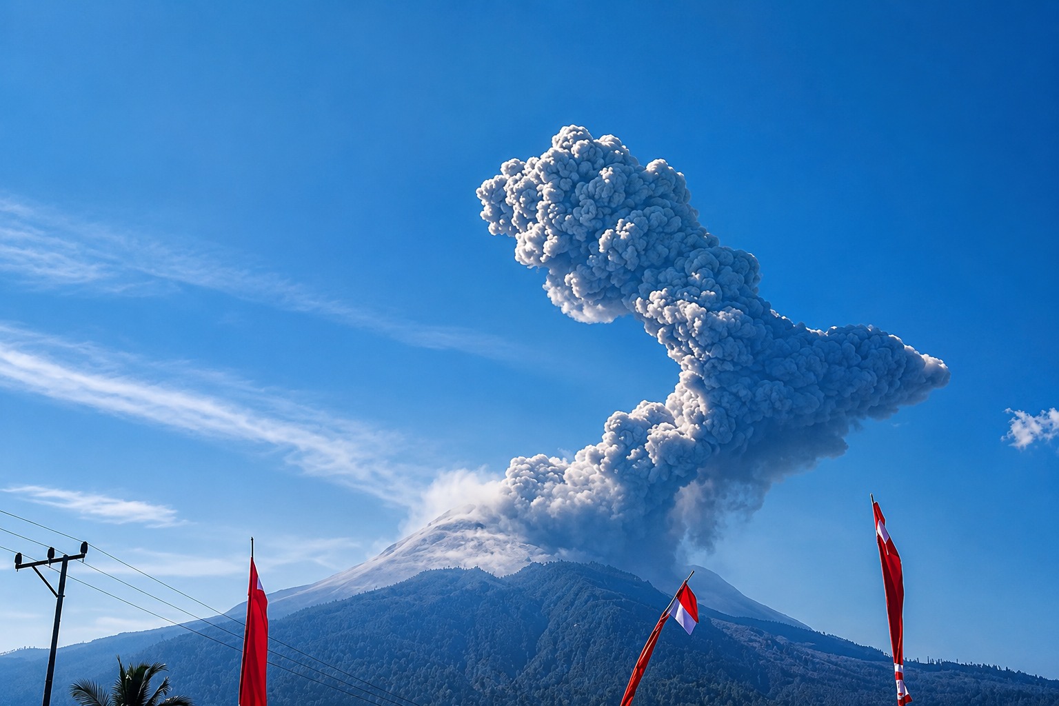 GUNUNG LEWOTOBI LAKI-LAKI ERUPSI DISERTAI DENTUMAN, KOLOM ABU MEMBUBUNG 2.500 METER