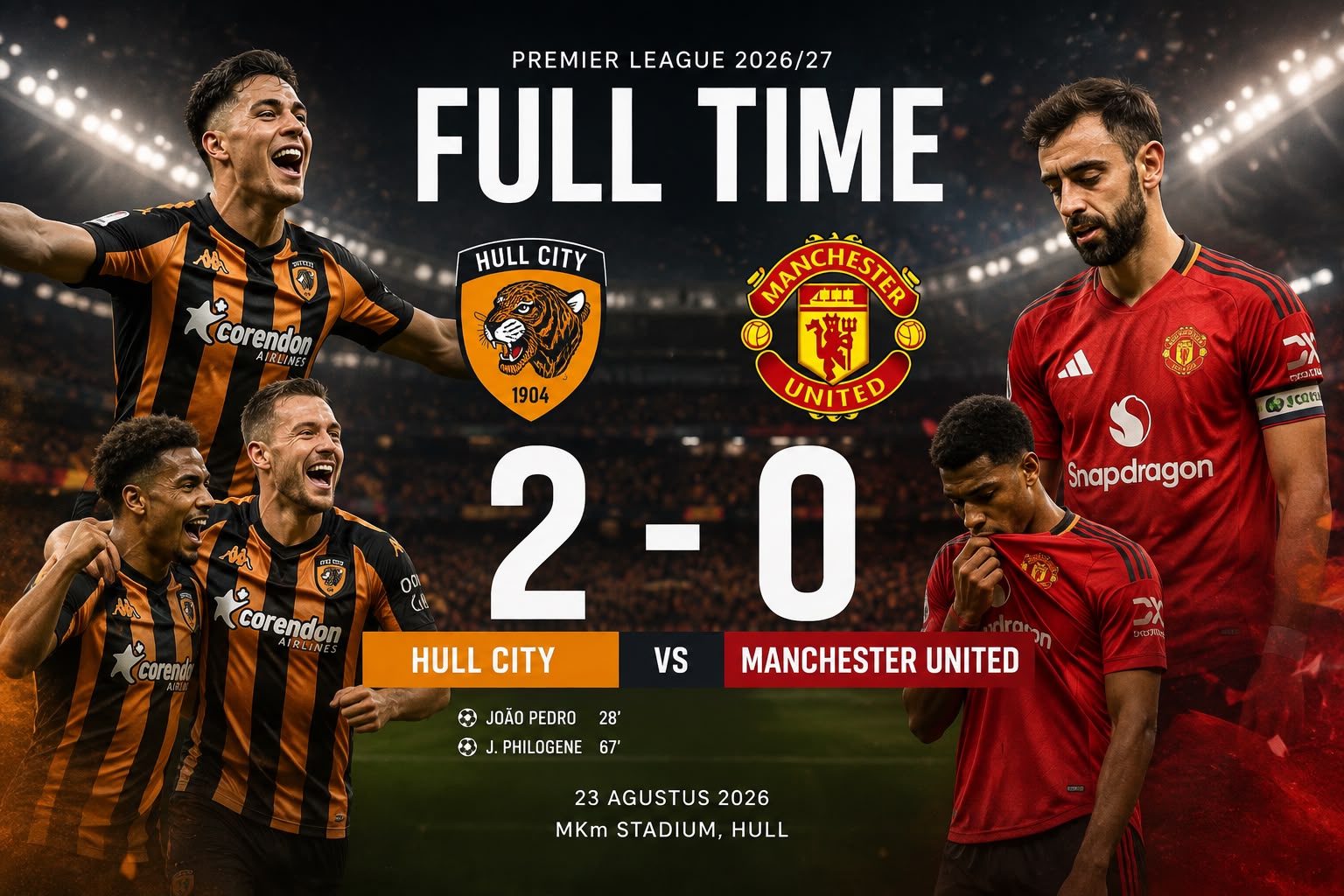 HULL CITY BUNGKAM MANCHESTER UNITED 2 - 0