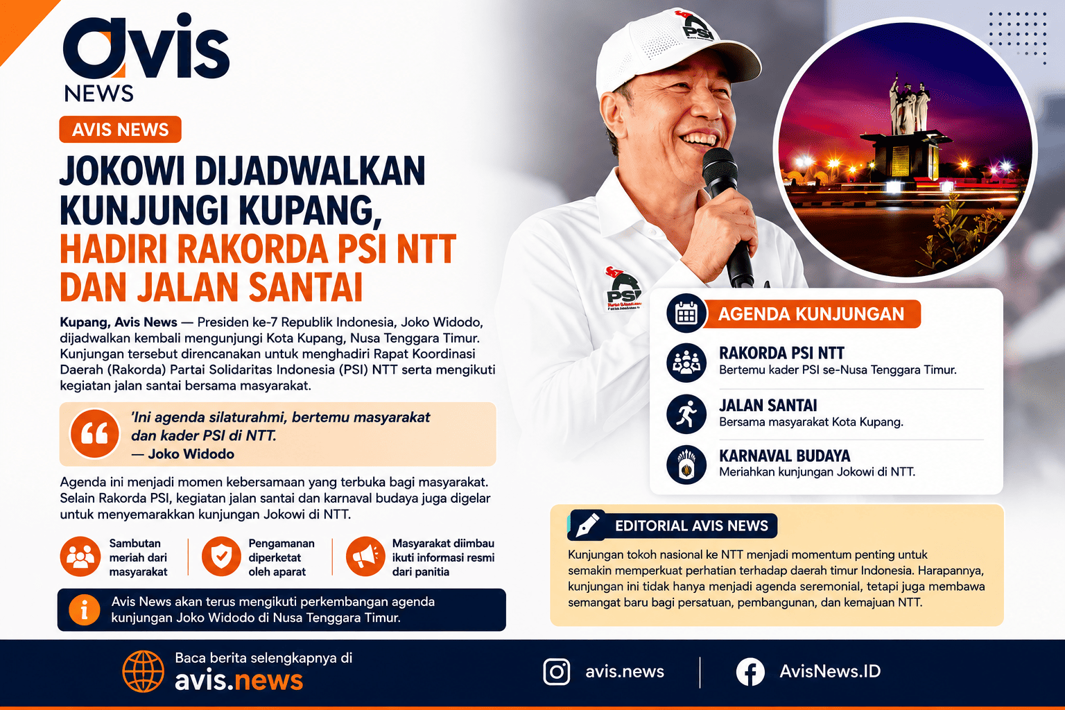 JOKOWI DIJADWALKAN KUNJUNGI KUPANG, HADIRI RAKORDA PSI NTT DAN JALAN SANTAI.